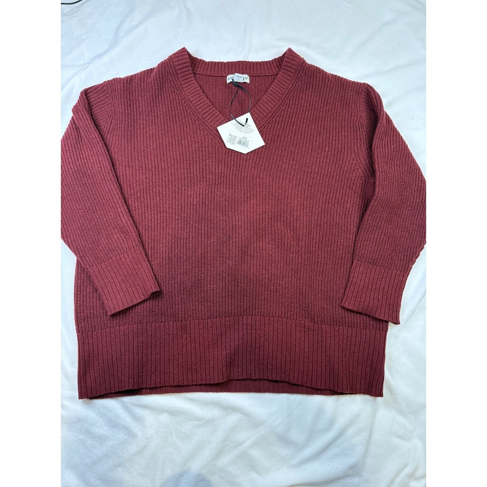 Ava & Viv Womens 1X Burgundy Ribbed V-Neck Long Sleeve Sweater NEW